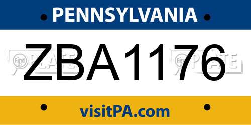 ZBA1176 Pennsylvania License Plate