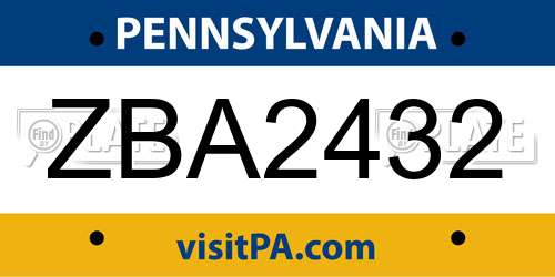 ZBA2432 Pennsylvania License Plate