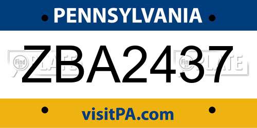 ZBA2437 Pennsylvania License Plate
