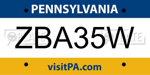 ZBA35W Pennsylvania License Plate