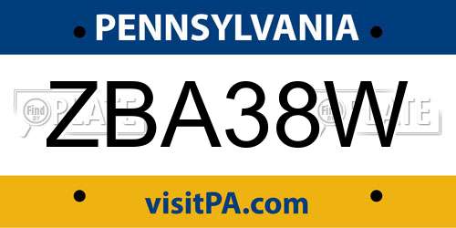 ZBA38W Pennsylvania License Plate
