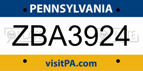 ZBA3924 Pennsylvania License Plate
