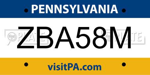 ZBA58M Pennsylvania License Plate