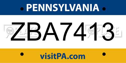 ZBA7413 Pennsylvania License Plate