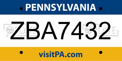 ZBA7432 Pennsylvania License Plate