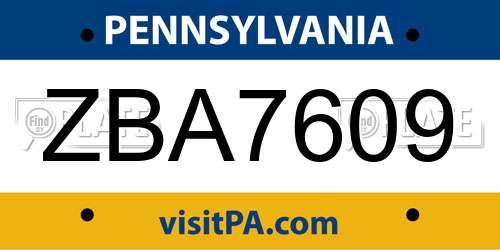 ZBA7609 Pennsylvania License Plate