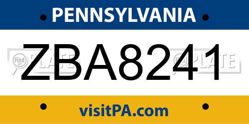 ZBA8241 Pennsylvania License Plate