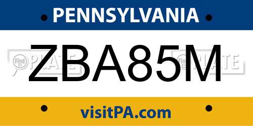 ZBA85M Pennsylvania License Plate