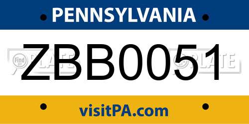 ZBB0051 Pennsylvania License Plate