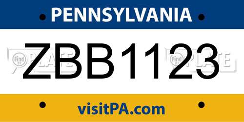 ZBB1123 Pennsylvania License Plate