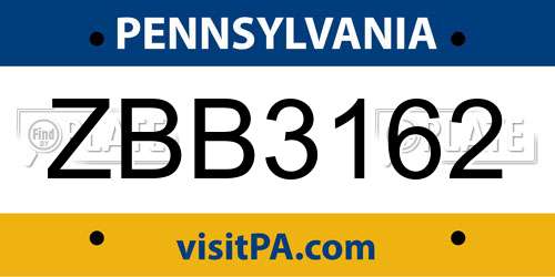 ZBB3162 Pennsylvania License Plate