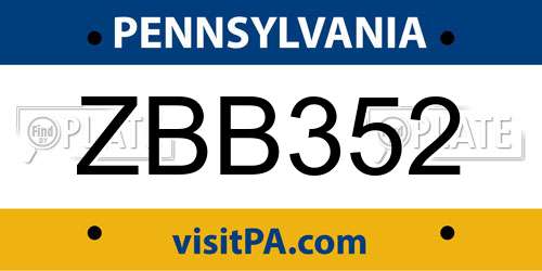 ZBB352 Pennsylvania License Plate