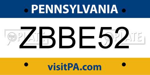 ZBBE52 Pennsylvania License Plate