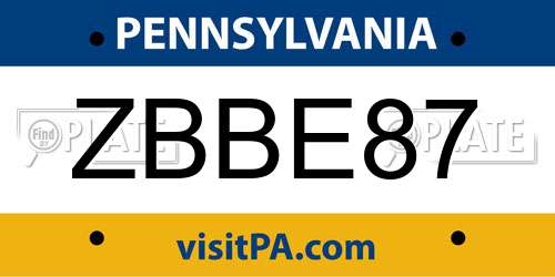 ZBBE87 Pennsylvania License Plate