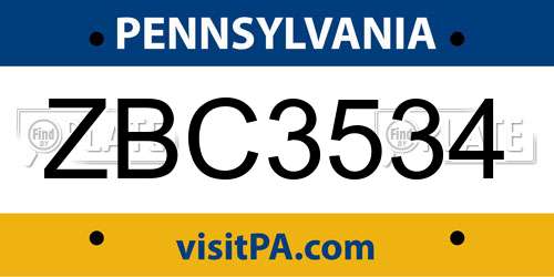 ZBC3534 Pennsylvania License Plate