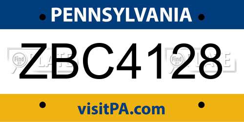 ZBC4128 Pennsylvania License Plate