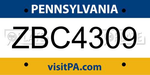 ZBC4309 Pennsylvania License Plate