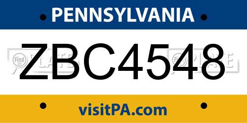 ZBC4548 Pennsylvania License Plate