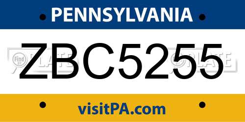 ZBC5255 Pennsylvania License Plate