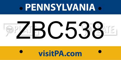 ZBC538 Pennsylvania License Plate