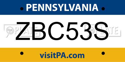 ZBC53S Pennsylvania License Plate
