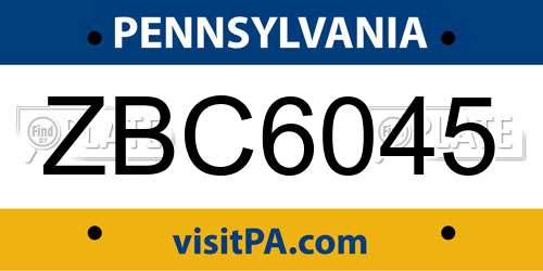 ZBC6045 Pennsylvania License Plate
