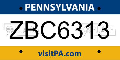 ZBC6313 Pennsylvania License Plate