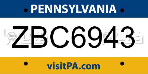 ZBC6943 Pennsylvania License Plate