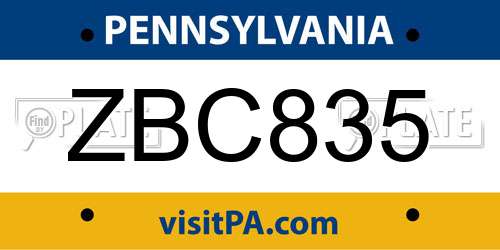 ZBC835 Pennsylvania License Plate