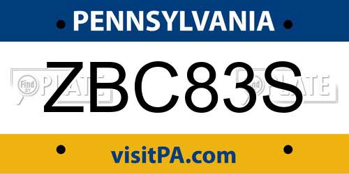 ZBC83S Pennsylvania License Plate