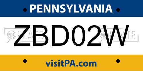 ZBD02W Pennsylvania License Plate
