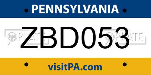 ZBD053 Pennsylvania License Plate