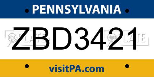 ZBD3421 Pennsylvania License Plate