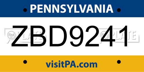 ZBD9241 Pennsylvania License Plate
