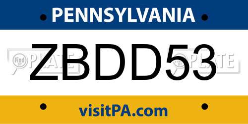 ZBDD53 Pennsylvania License Plate