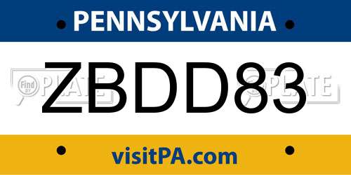 ZBDD83 Pennsylvania License Plate