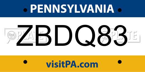 ZBDQ83 Pennsylvania License Plate
