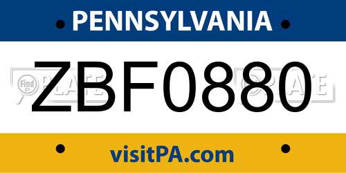 ZBF0880 Pennsylvania License Plate