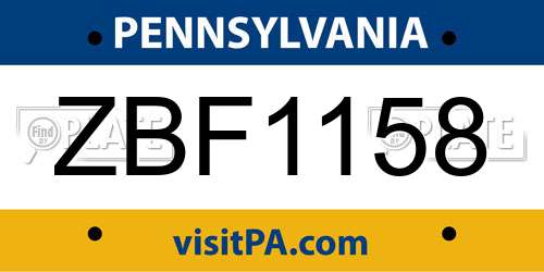 ZBF1158 Pennsylvania License Plate