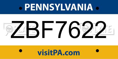 ZBF7622 Pennsylvania License Plate