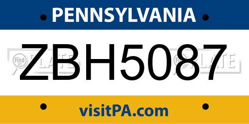 ZBH5087 Pennsylvania License Plate