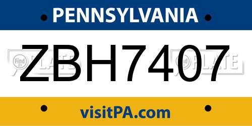 ZBH7407 Pennsylvania License Plate