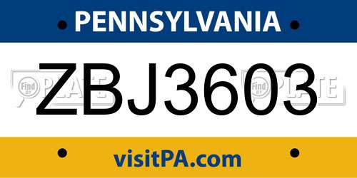 ZBJ3603 Pennsylvania License Plate