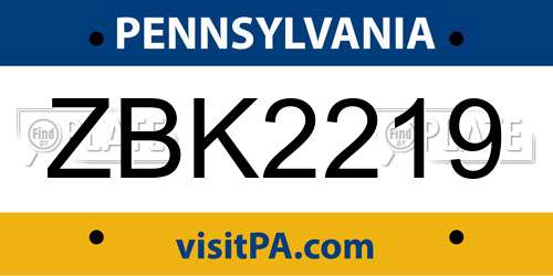 ZBK2219 Pennsylvania License Plate