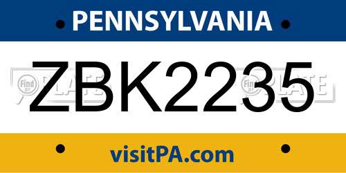 ZBK2235 Pennsylvania License Plate