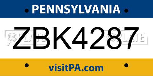 ZBK4287 Pennsylvania License Plate