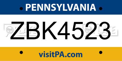 ZBK4523 Pennsylvania License Plate