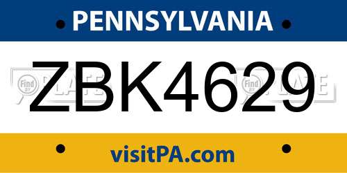 ZBK4629 Pennsylvania License Plate
