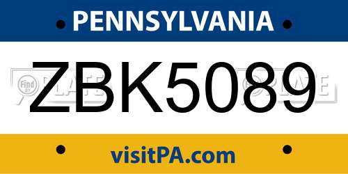 ZBK5089 Pennsylvania License Plate