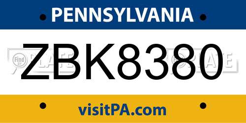 ZBK8380 Pennsylvania License Plate